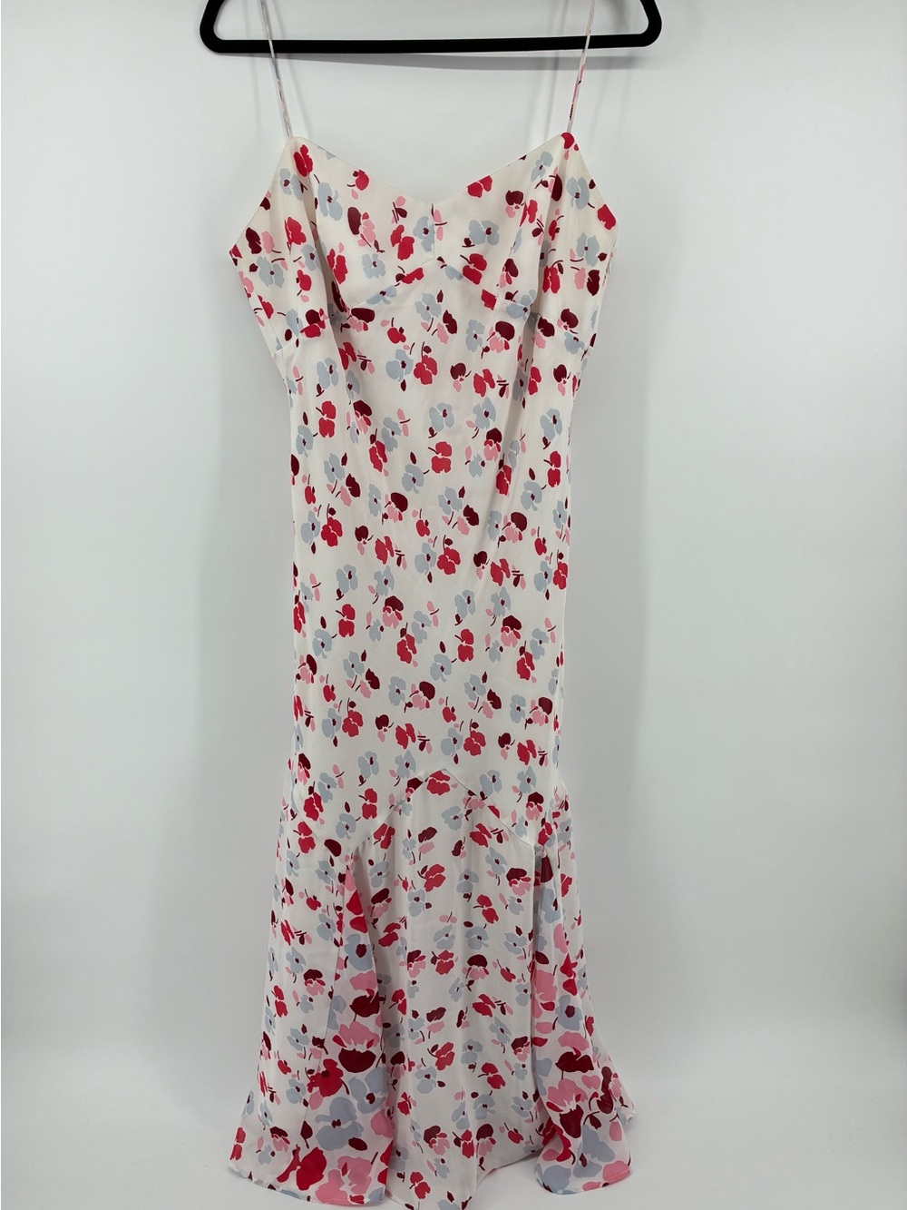 Women's White Floral Slip Dress with Red & Pink Accents
